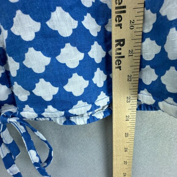 Talbots Top Womens Medium Blue White Pullover Linen Elastic Tie Hem 3/4 Sleeve - Picture 8 of 14